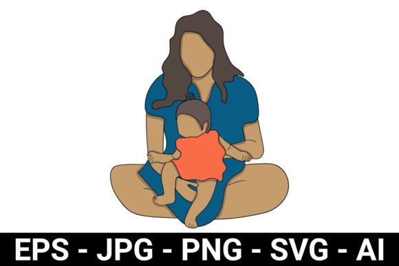 Mother Holding Baby Flat Character: Graphics & Illustrations