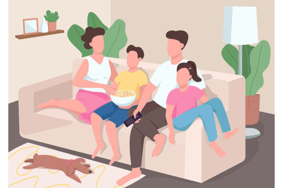 Review: Family Watch TV Flat Color Vector for Stitching